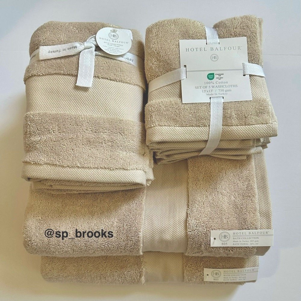 🎁9PC Hotel Balfour Bath Towel Set - Stone - 750 & 805 gsm - Made in Turkey